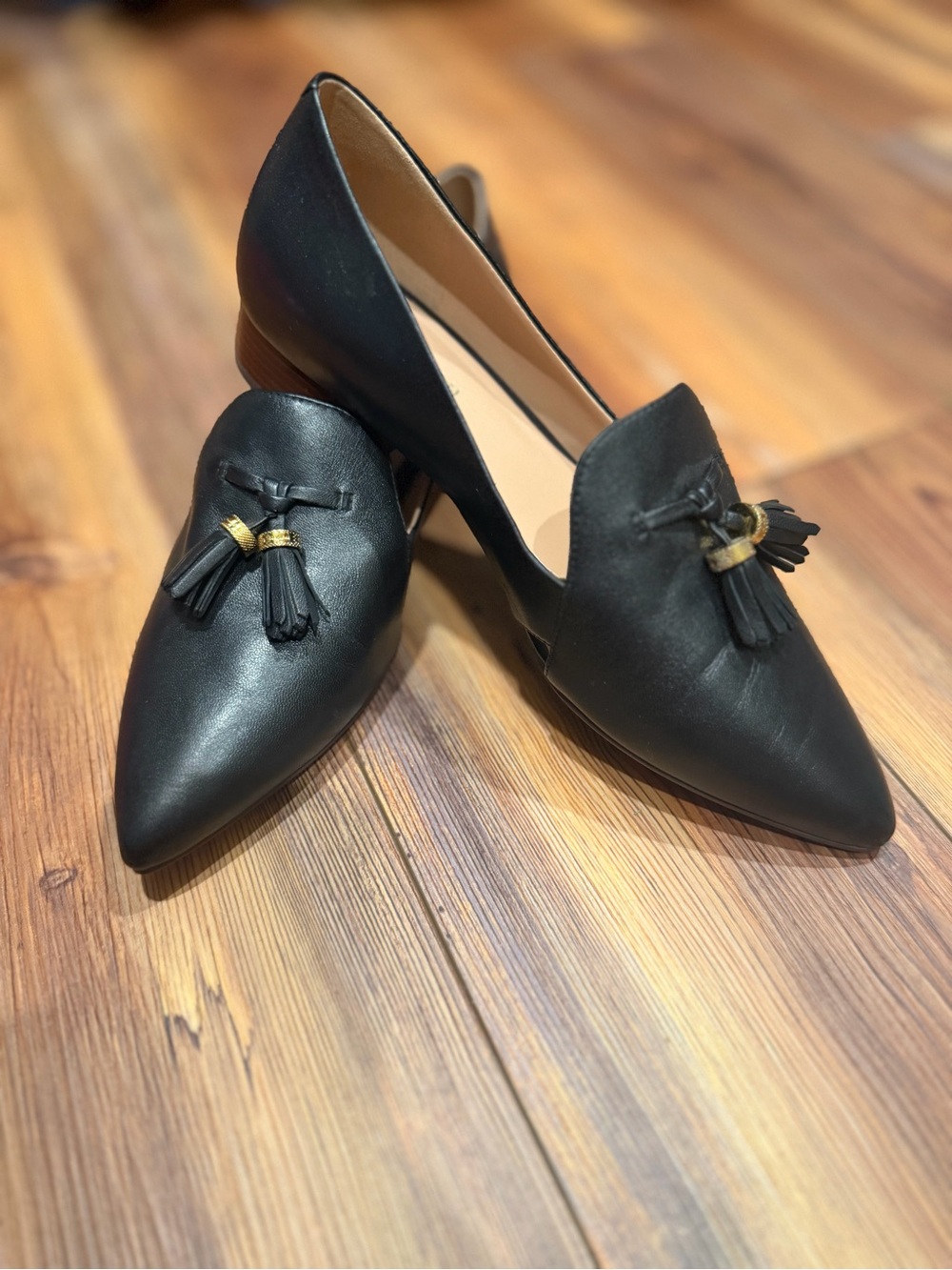 Cole Haan Black Pointed-Toe Tassel Loafers